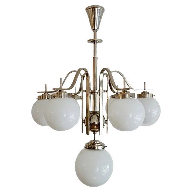 Art Deco Hungarian Chrome Glass Ceiling Lamp, 1930s For Sale