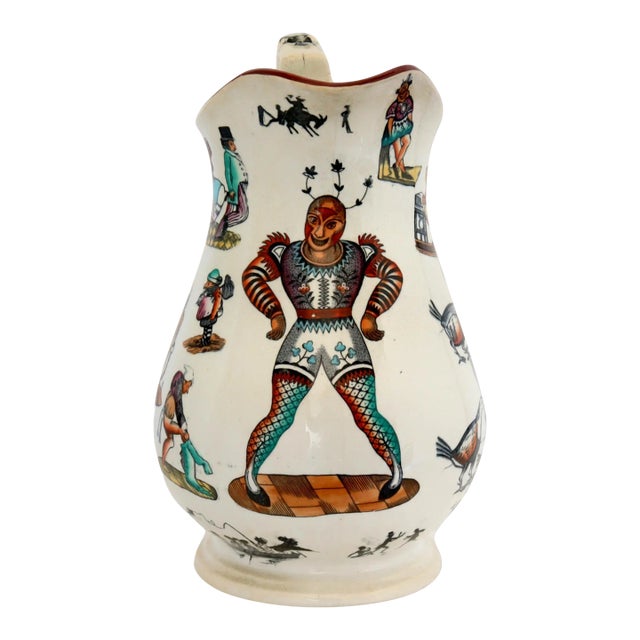 Antique 19th-C. English Staffordshire Earthenware Grimaldi the Clown Puzzle Jug For Sale