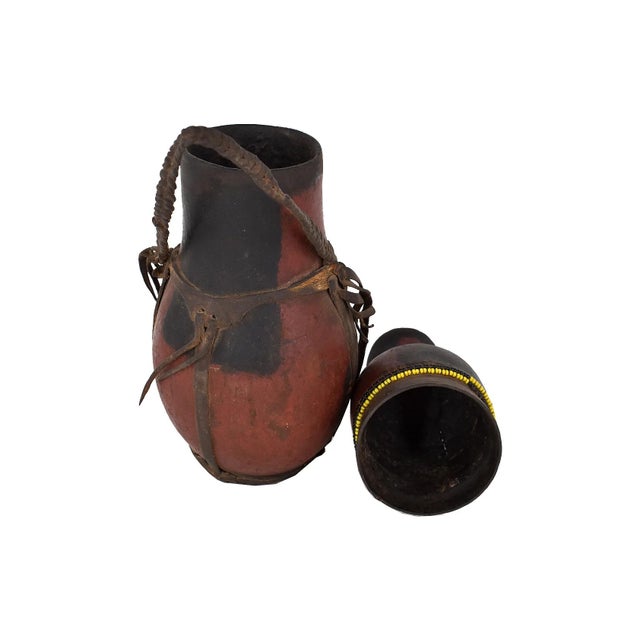 Early 20th Century Samburu Beaded Gourd Container with Leather Straps Kenya For Sale - Image 4 of 5