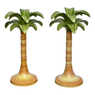 Vintage Italian Made Palm Tree Candlesticks by Vietri - A Pair For Sale