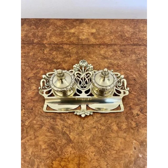 Antique Victorian Ornate Brass Inkwell, 1880s For Sale - Image 4 of 6