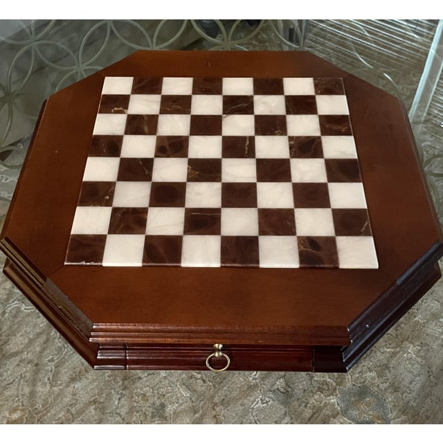 Italfama Italian Alabaster Octagonal Chess Board With Drawer & 4.25" Wellington Special Edition Pieces (Includes Original 2017 Receipts & Coa) For Sale In Philadelphia - Image 6 of 17