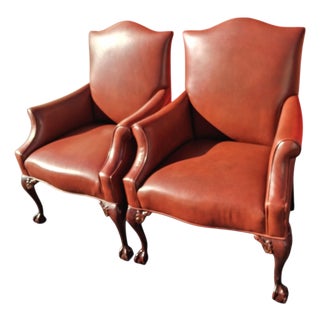 1980s Commanding Presence & Timeless Artistry: A Pair of Charles Stewart Company Shield-Back Leather Armchairs. For Sale