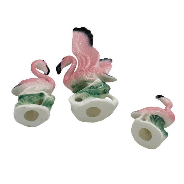 1950s MCM Ceramic Miniature Pink Flamingo Tabletop Statue Set of 3 For Sale In Los Angeles - Image 6 of 6