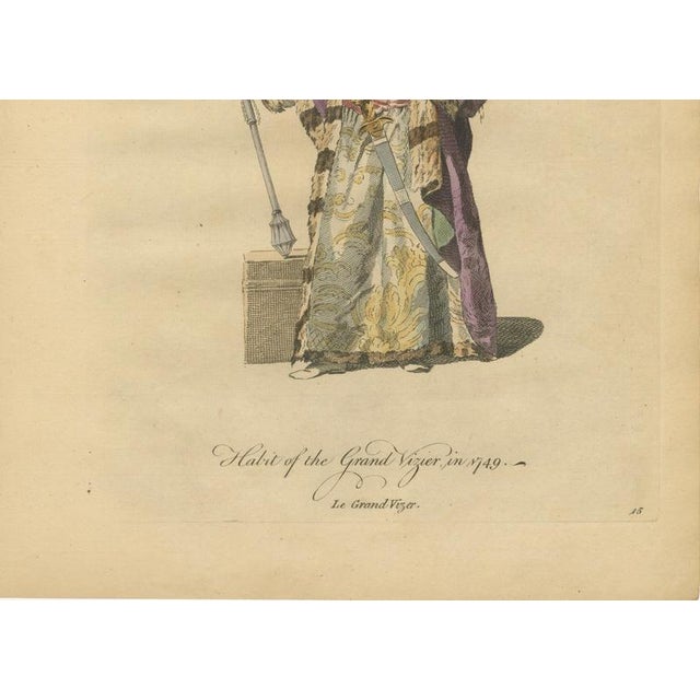 Mid 18th Century Jefferys, Ottoman Grand Vizier Costume, Hand-Colored Engraving, 1749 For Sale - Image 5 of 9
