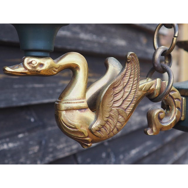 Mid-Century French Empire Style Bronze 3-Branch Swan Chandelier by Lucien Gau, 1970s For Sale - Image 10 of 18