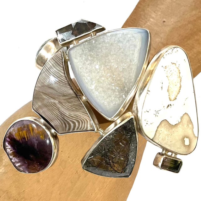 Modern Vintage Statement Cuff Bracelet - Sterling Silver - Semi-Precious Stones - Studio Greytak Montana For Sale - Image 3 of 16
