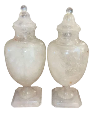 Mid 20th Century Pair of Italian Rock Crystal Lidded Urns