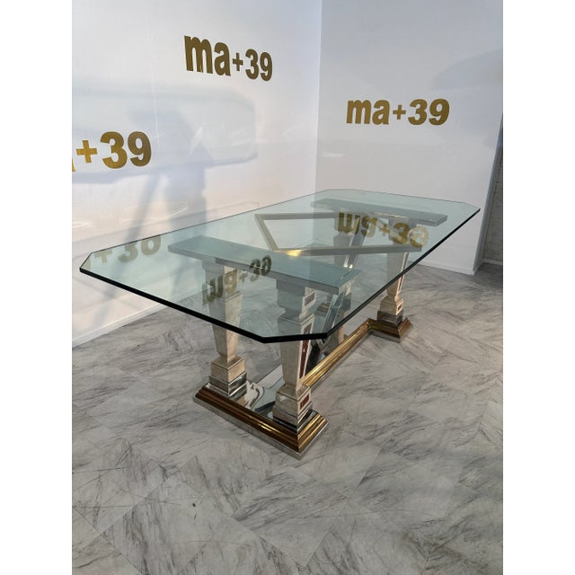 Mid-Century Modern Mid-Century Modern Sculpted Metal and Marble Dining Table With Glass Top 1970 For Sale - Image 3 of 12