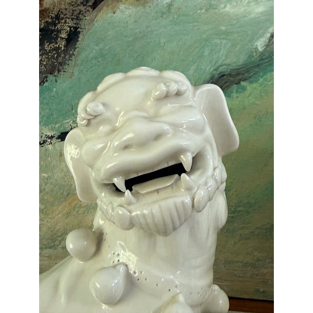 Mid 20th Century Vintage Blanc De Chine Chinese Ceramic Foo Dogs a Pair For Sale - Image 5 of 8