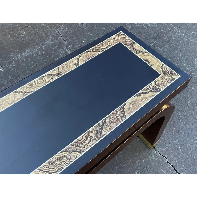 Baker Furniture Company Alessandro for Baker Furniture Asian Modern Ming Style Lacquer & Brass Console Table For Sale - Image 4 of 8