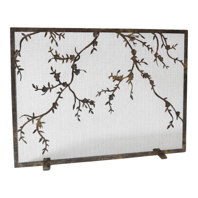 Gold Rubbed Black Plum Blossom Fireplace Screen For Sale