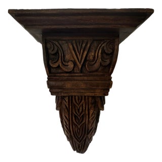 Vintage Spanish Revival Hand Carved Wood Wall Bracket Shelf Sconce Moody Corbel For Sale