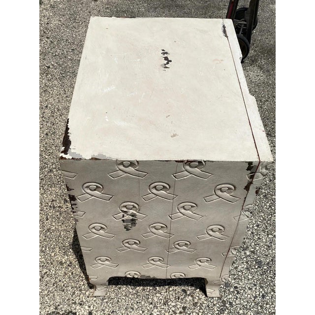 Late 20th Century Breast Cancer Awareness Ribbon 3 Drawer White Carved Wood Chest Nightstand For Sale - Image 9 of 11