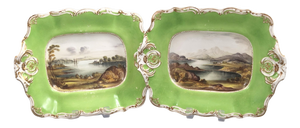 Porcelain Dishes with Scottish Landscapes by Copeland and Garrett, 1847, Set of 2