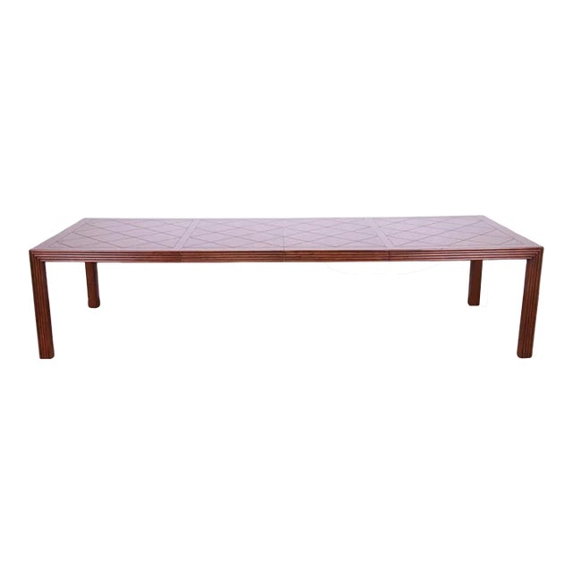 Henredon Mid-Century Modern Oak Parsons Extension Dining Table With Parquet Top For Sale