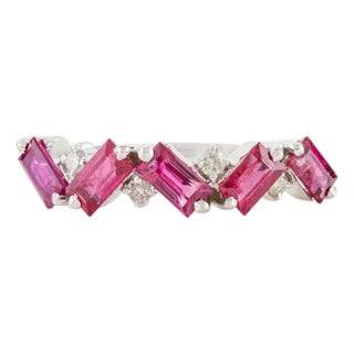 Mozambique Baguette Ruby and Diamond Stackable Half Band Ring Size 6.5 in 14k Gold For Sale