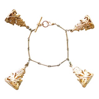 Vintage Art Deco Four Gold Fob Bracelet For Sale