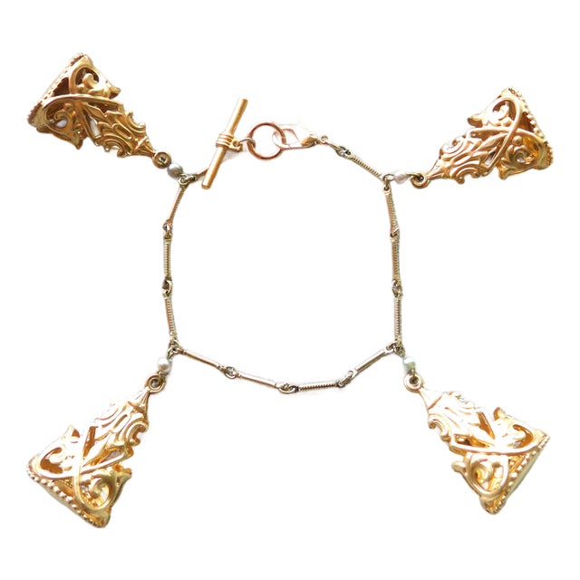 Vintage Art Deco Four Gold Fob Bracelet For Sale