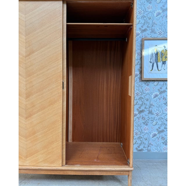 Mid-Century Modern Vintage Wardrobe with Hanging Space and Sliding Doors, 1950s For Sale - Image 3 of 15