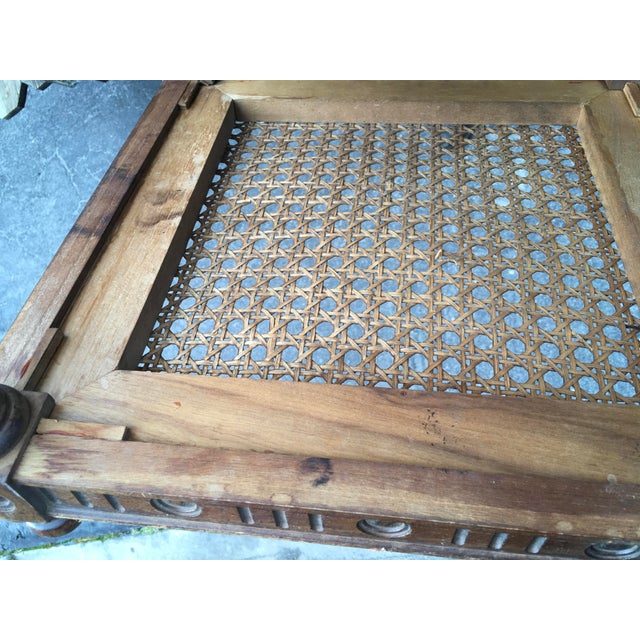 American 1971 Vintage Thomasville Caned Side Table for Refurbishment Needs Glass For Sale - Image 3 of 7
