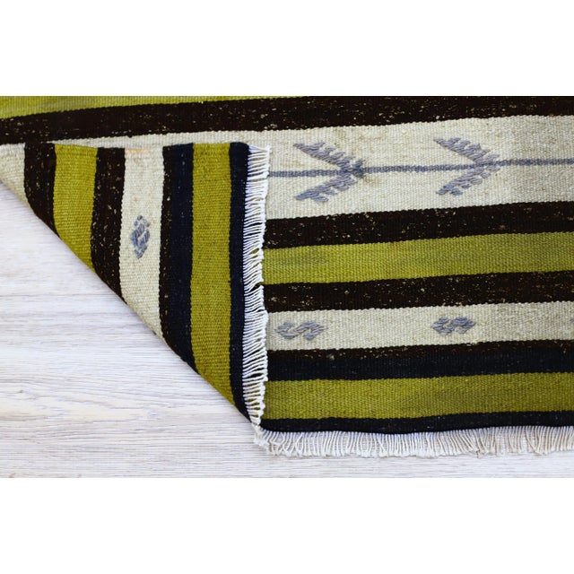 Textile 1960s Cabin Style Small Turkish Hand Knotted Striped Kilim Rug For Sale - Image 7 of 11