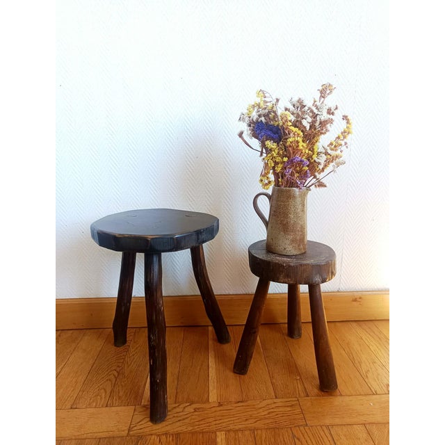 Brown Brutalist Wooden Tripod Stool, 1950s For Sale - Image 8 of 9