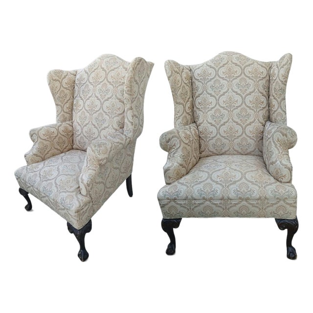 Timeless Sophistication for Your Home: A Pair of Premium Chippendale-Style Wingback Chairs by Hickory Furniture For Sale