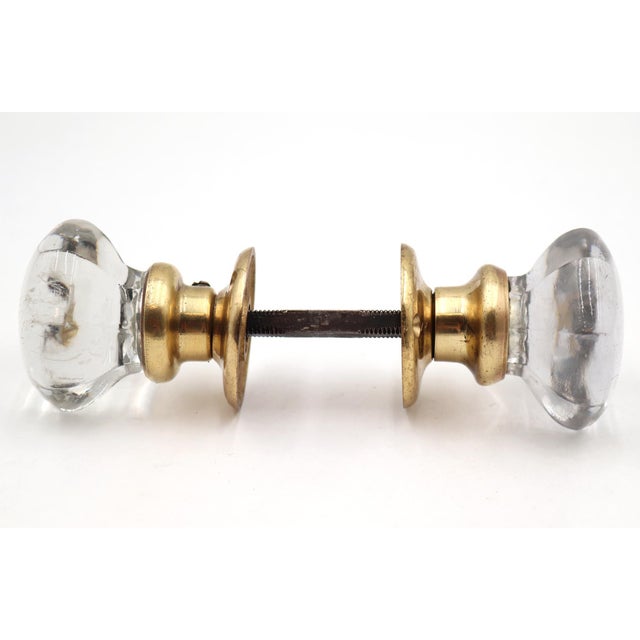 Traditional Vintage Octagon Shape Clear Glass Brass Door Knob Set For Sale - Image 3 of 6