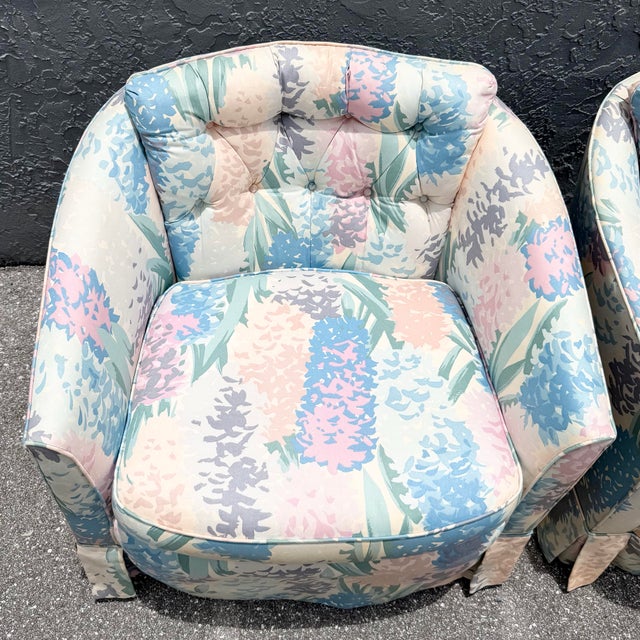 Sky Blue Vintage Postmodern Tufted Swivel Barrel Chairs - A Pair For Sale - Image 8 of 12
