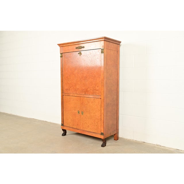 Neoclassical Baker Furniture French Empire Neoclassical Burl Wood Abattant Bar Cabinet, Circa 1980s For Sale - Image 3 of 18