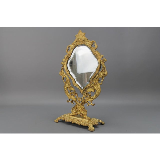 French Louis XIV Style Bronze and Brass Faceted Table Mirror, 1920s For Sale - Image 15 of 18