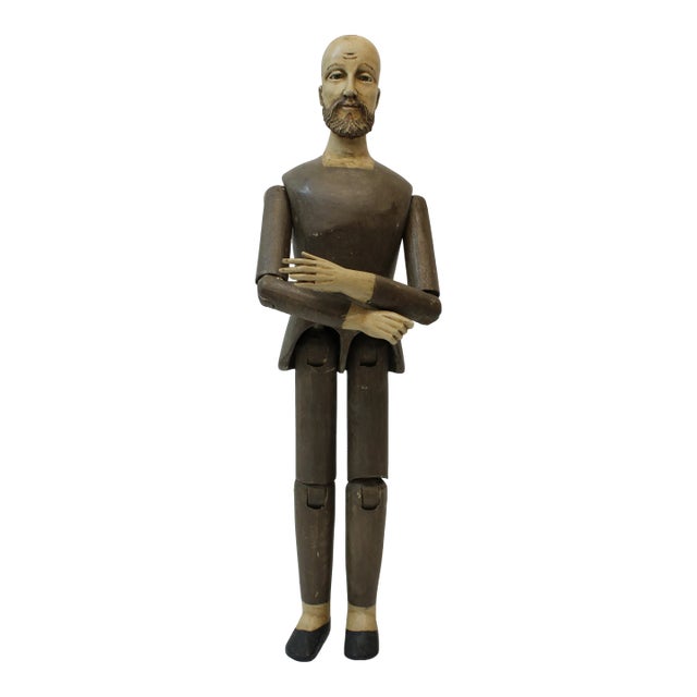 European Articulated Wood Santo Figure For Sale