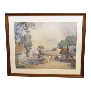 Circa 1914 English Village Scene in Watercolor by Max Ludby For Sale