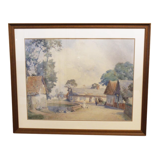Circa 1914 English Village Scene in Watercolor by Max Ludby For Sale