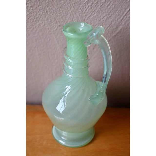 Bohemian Blown Glass Carafe in Light Green, 1940s For Sale - Image 4 of 9