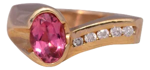 The Vintage Elegance: Pink Tourmaline and Natural Diamond Ring in Yellow Gold