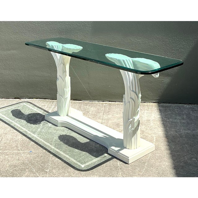 White Vintage Serge Roche Twisted Palm Frond Console Table For Sale - Image 8 of 12