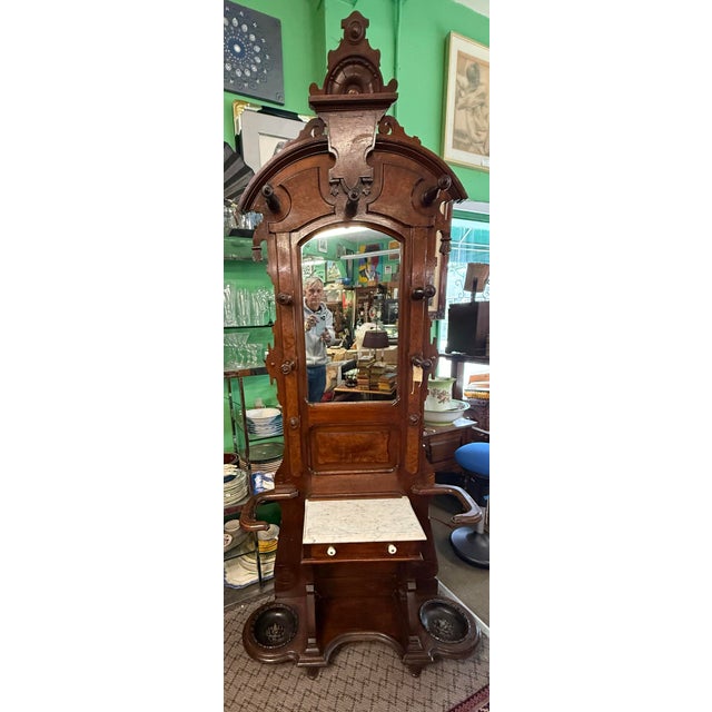 Wood Eastlake Victorian Hall Tree Circa 1870 For Sale - Image 7 of 7