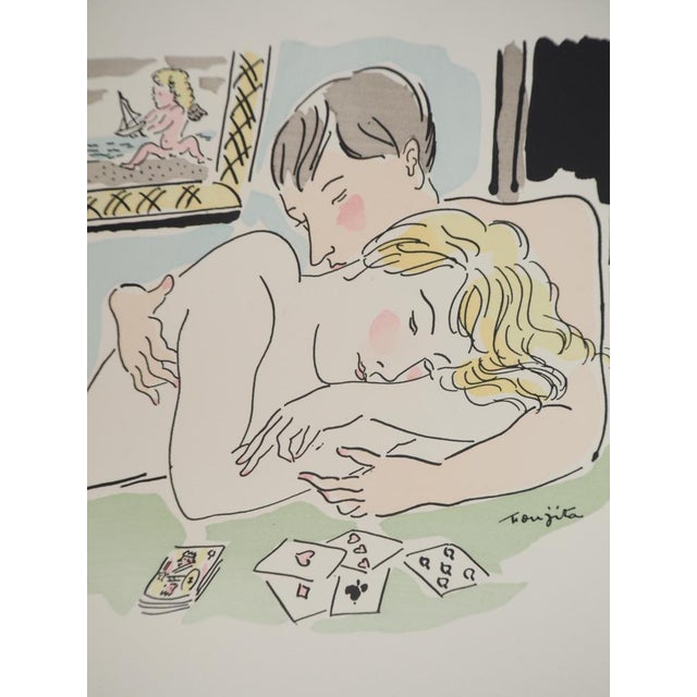 Leonard tsuguharu foujita (1886-1968) lovers playing cards, 1927 original engraving and stencil signed in the plate on...