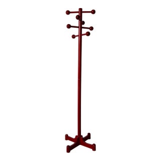 1980’s Italian Postmodern Memphis Style Red Stained Wood Floor Standing Hat & Coat Stand For Sale