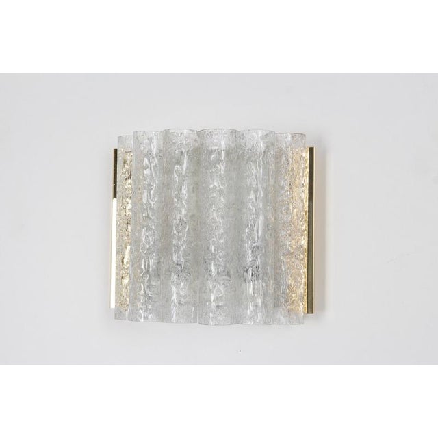 Brass Ice Glass Wall Sconces attributed to Doria, Germany, 1960s, Set of 2 For Sale - Image 4 of 9