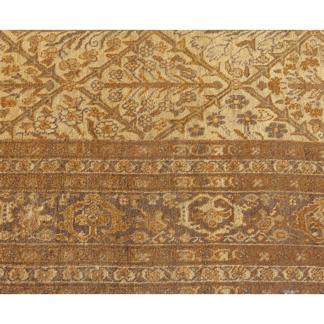 Antique Persian Tabriz Brown Botanic Handmade Wool Rug For Sale In New York - Image 6 of 7