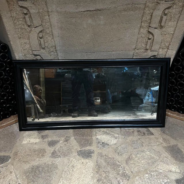 Wood 1950s Antique Wall Mirror Black Satin Mexico City For Sale - Image 7 of 13