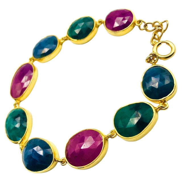 Bochic "Rough Cut" Natural Emeralds, Sapphires & Rubies Set In 18K Gold & Silver For Sale - Image 15 of 18