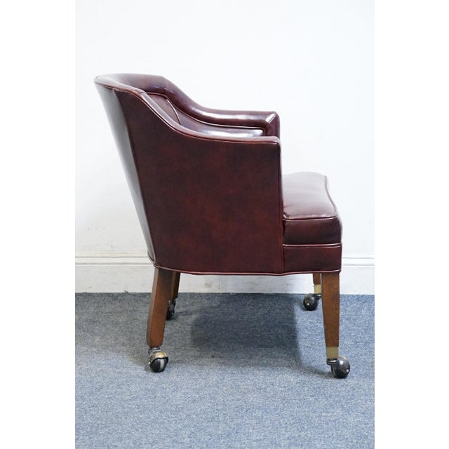 Burgundy Hickory Leather Co. Burgundy Leather Upholstered Wheeled Club Game Chair For Sale - Image 8 of 10