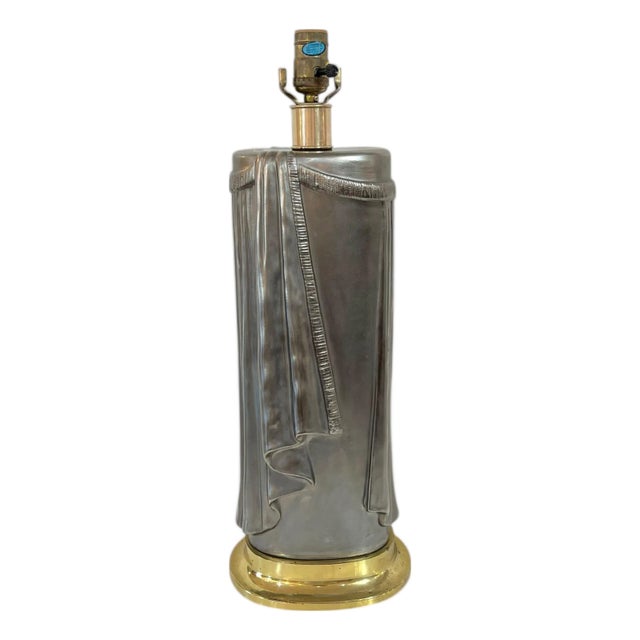 1980’s E. F. Chapman Dorothy Draper Trompe L’Oeil Style Silver Gray and Brass Lamp For Sale