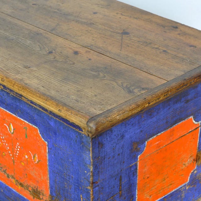 Red Folk Art Wedding Chest, 1901 For Sale - Image 8 of 13