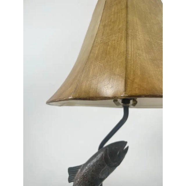 Rustic Style Flying Trout Table Lamp With Bronzed Base and Faux Leather Shade For Sale In New York - Image 6 of 18