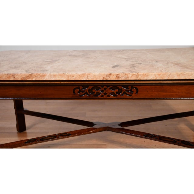 1940s 1940s English Chippendale Mahogany Marble Top Coffee Table Accent Table . For Sale - Image 5 of 14